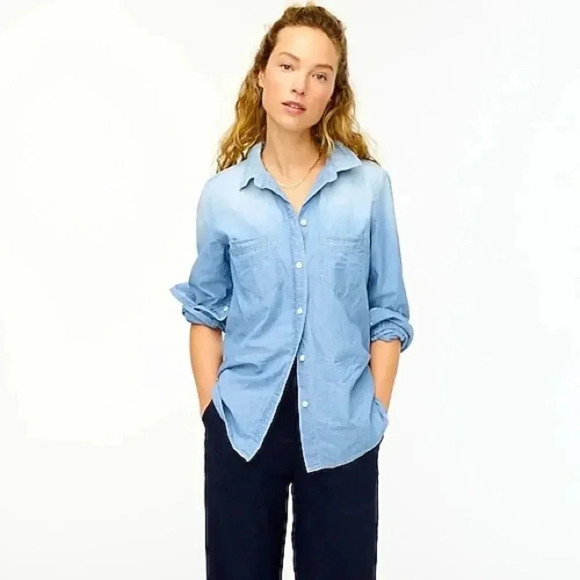 J. Crew Classic Fit Denim Chambray Shirt - Picture 1 of 8